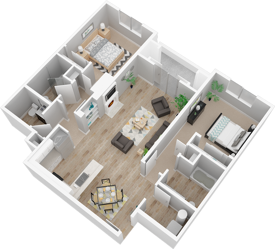 Floor plan for 2 beds, 2.5 baths, 1239 sqft